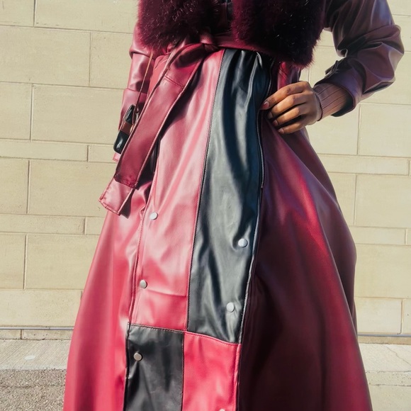 “Divinity” patchwork burgundy and Black Trench Coat - Picture 4 of 6